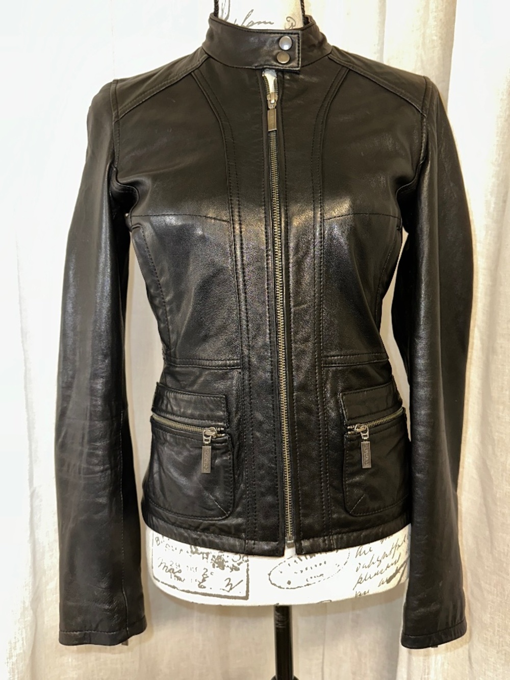 Black Moto Genuine Leather Jacket Calvin Klein XS